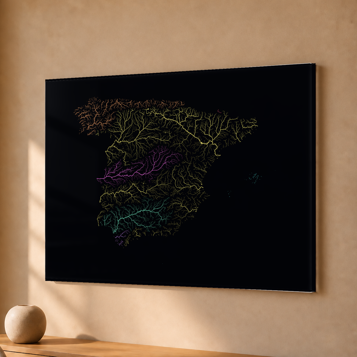 Beautiful Rivers — Espanha — Neon por território, Acrílico · 30 × 40 cm, Sem margem