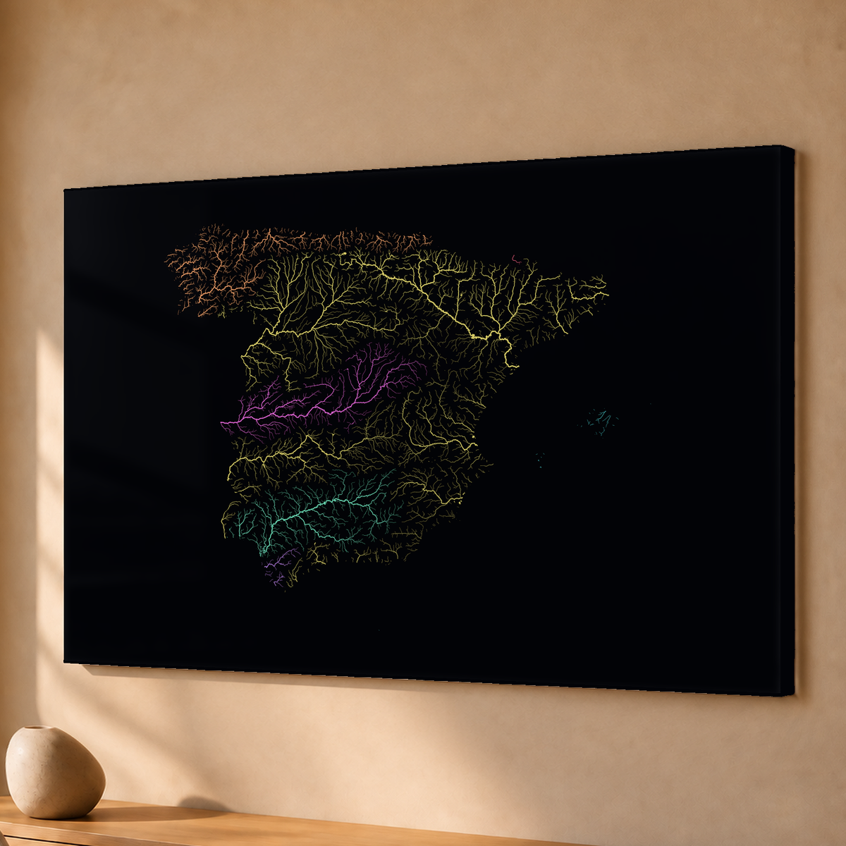 Beautiful Rivers — Espanha — Neon por território, Acrílico · 40 × 60 cm, Sem margem