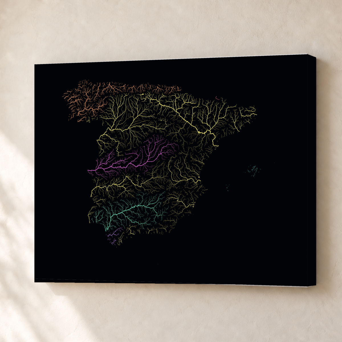Beautiful Rivers — Espanha — Neon por território, Canvas · 30 × 40 cm, Sem margem