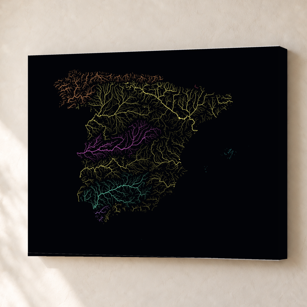 Beautiful Rivers — Espanha — Neon por território, Canvas · 45 × 60 cm, Sem margem
