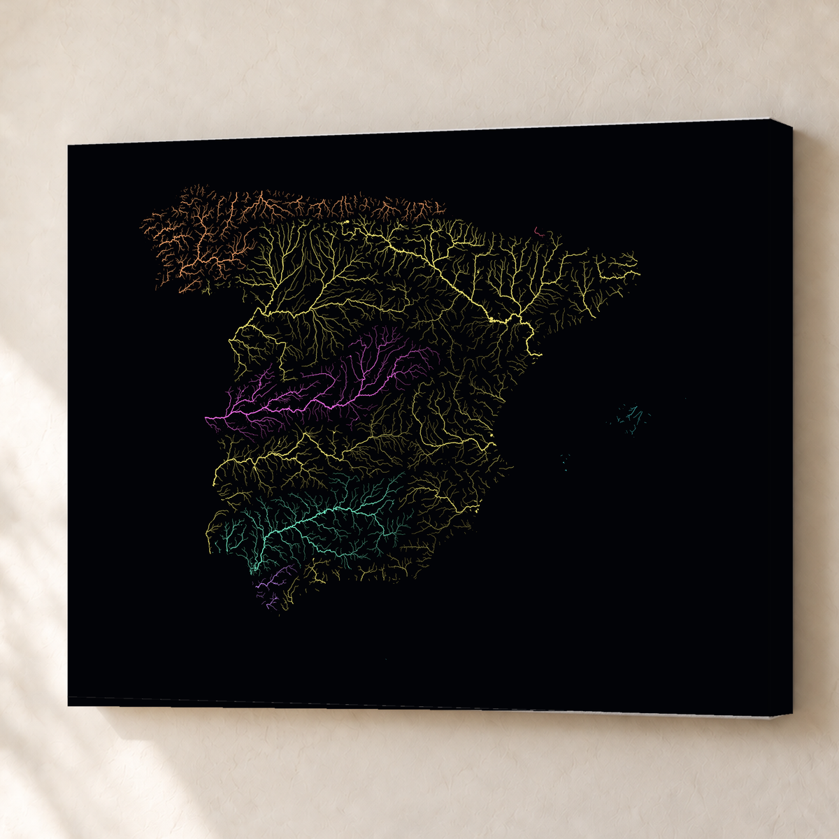 Beautiful Rivers — Espanha — Neon por território, Canvas · 60 × 80 cm, Sem margem