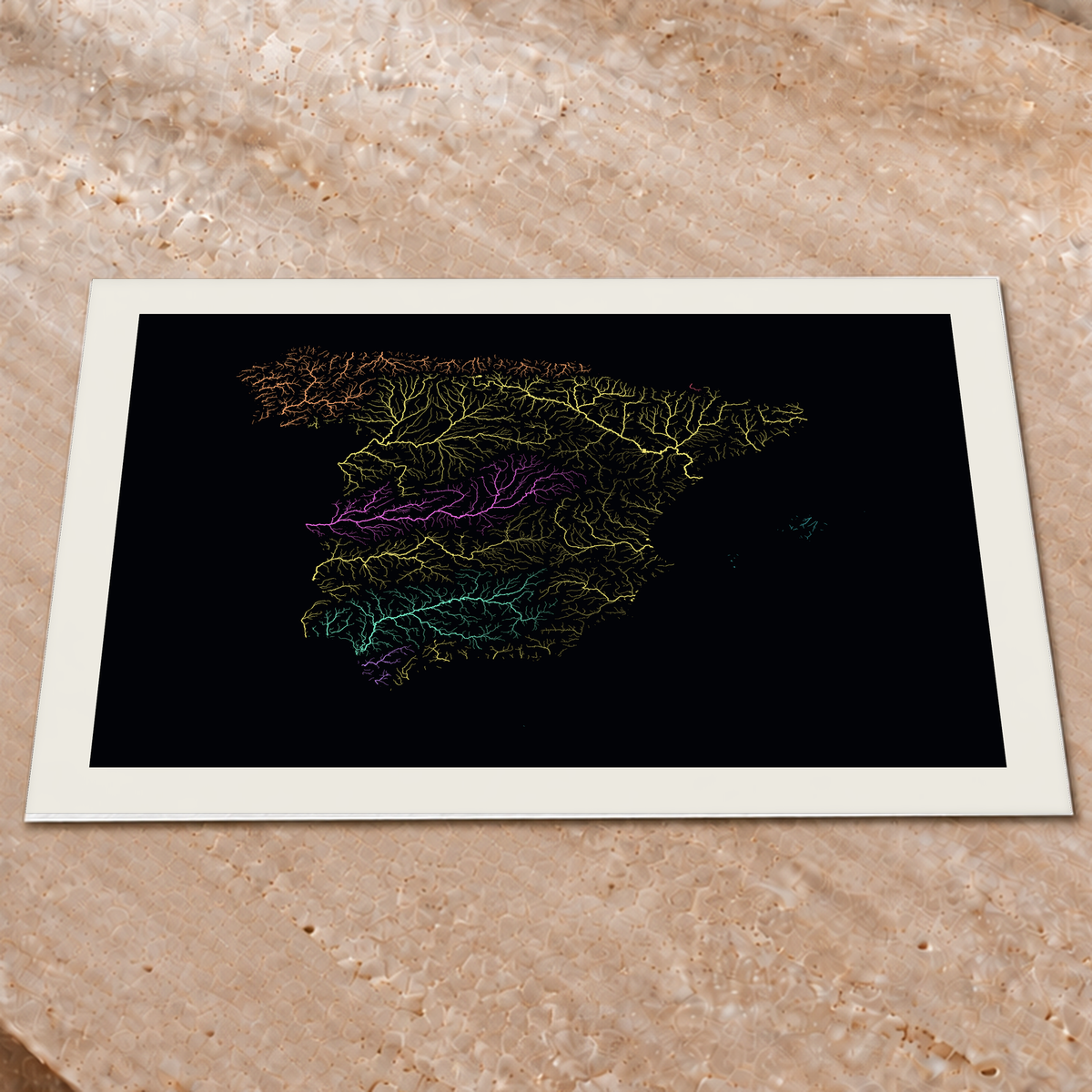 Beautiful Rivers — Espanha — Neon por território, Impressão fine art · 60 × 80 cm, Margem branca