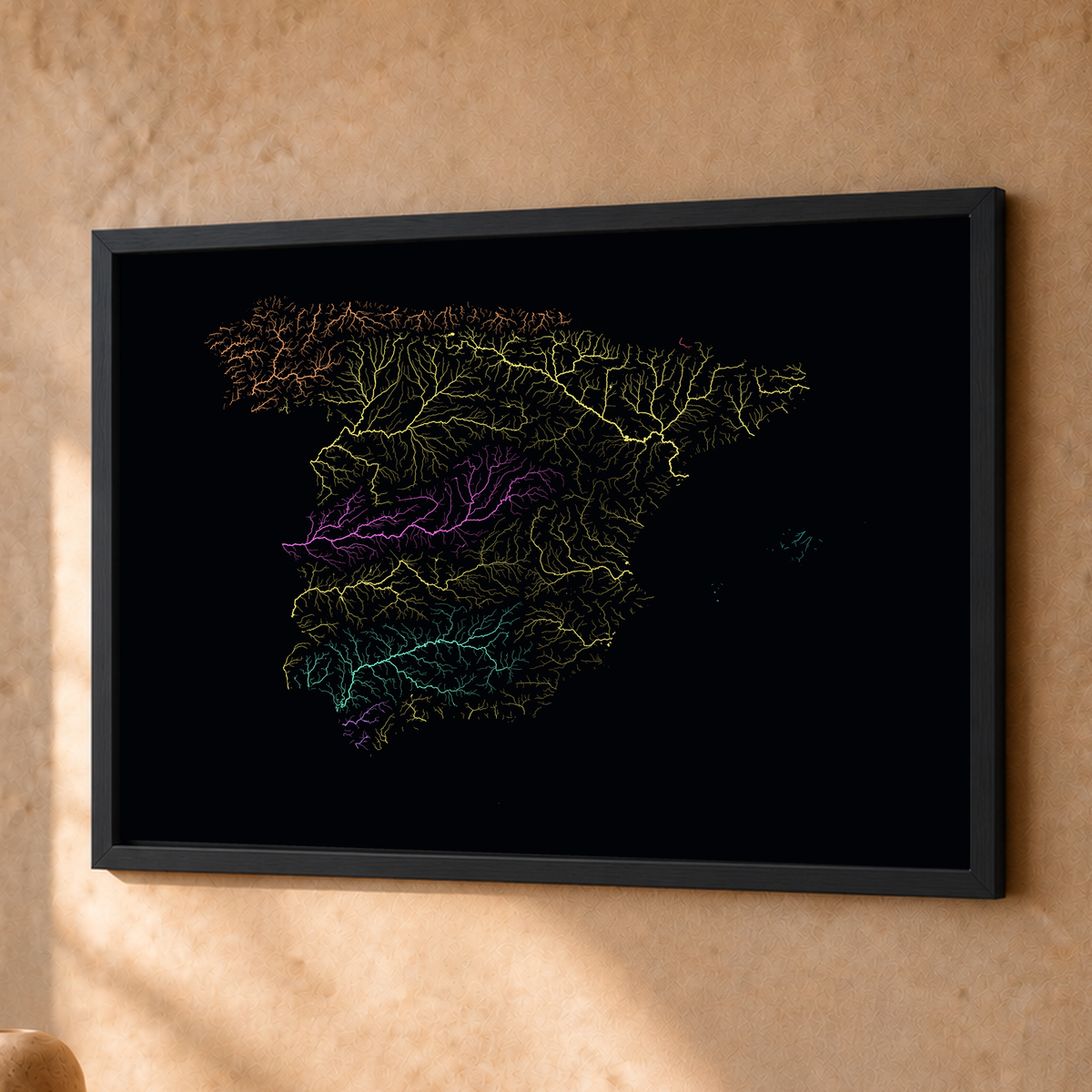 Beautiful Rivers — Espanha — Neon por território, Fine art emoldurado · 30 × 40 cm, Preto · Sem margem