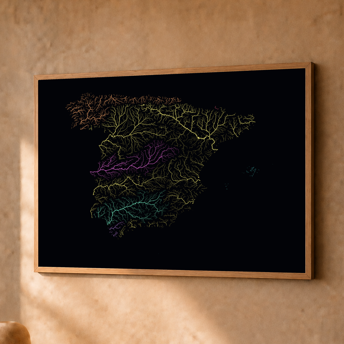 Beautiful Rivers — Espanha — Neon por território, Fine art emoldurado · 30 × 40 cm, Natural · Sem margem