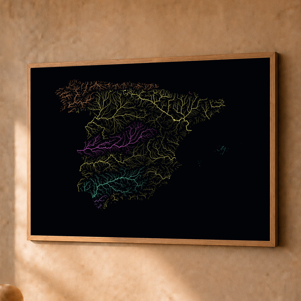 Beautiful Rivers — Espanha — Neon por território, Fine art emoldurado · 45 × 60 cm, Natural · Sem margem