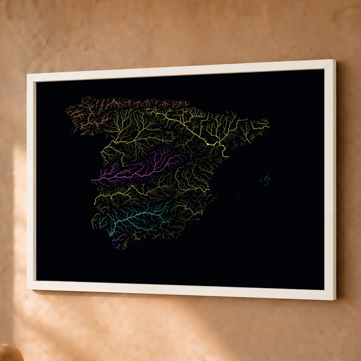 Beautiful Rivers — Espanha — Neon por território, Fine art emoldurado · 45 × 60 cm, Branco · Sem margem