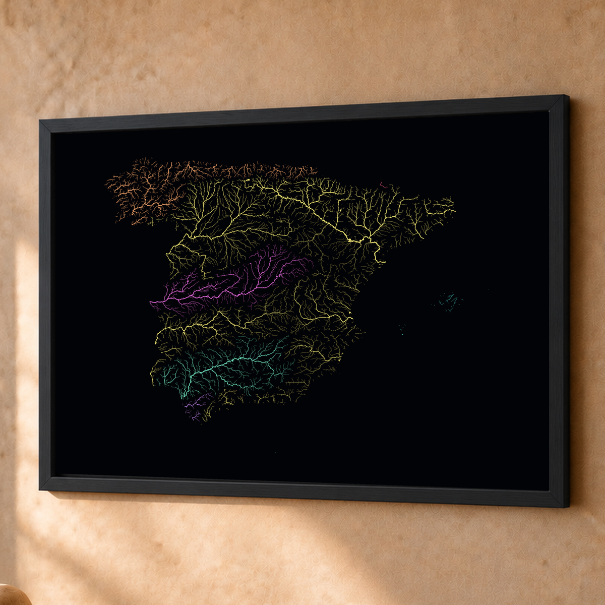 Beautiful Rivers — Espanha — Neon por território, Fine art emoldurado · 60 × 80 cm, Preto · Sem margem