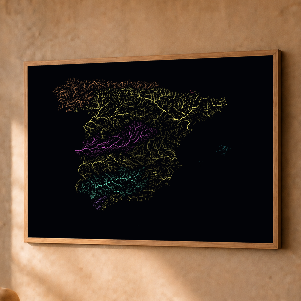 Beautiful Rivers — Espanha — Neon por território, Fine art emoldurado · 60 × 80 cm, Natural · Sem margem