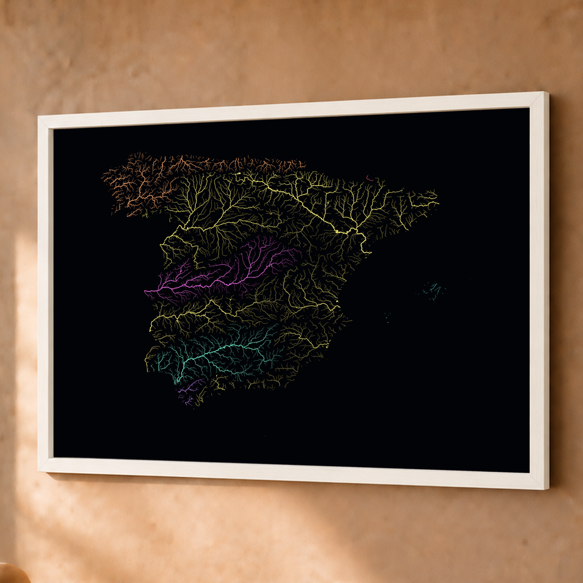 Beautiful Rivers — Espanha — Neon por território, Fine art emoldurado · 60 × 80 cm, Branco · Sem margem