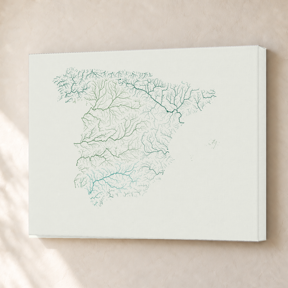 Beautiful Rivers — Espanha — Verde jade e porcelana, Canvas · 30 × 40 cm, Sem margem