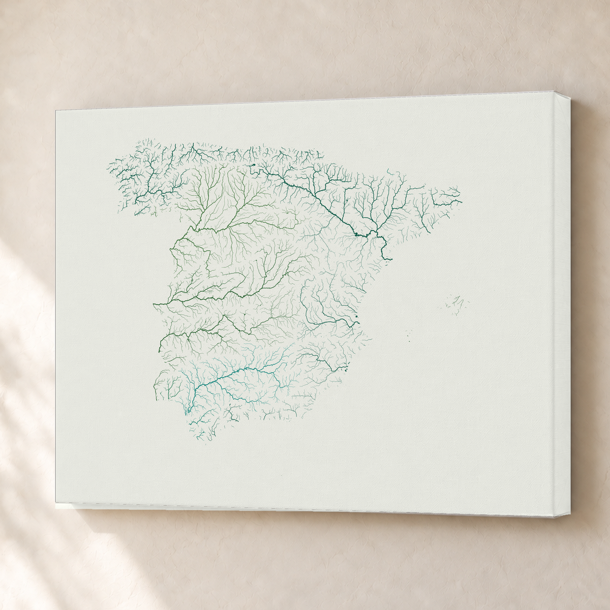 Beautiful Rivers — Espanha — Verde jade e porcelana, Canvas · 45 × 60 cm, Sem margem