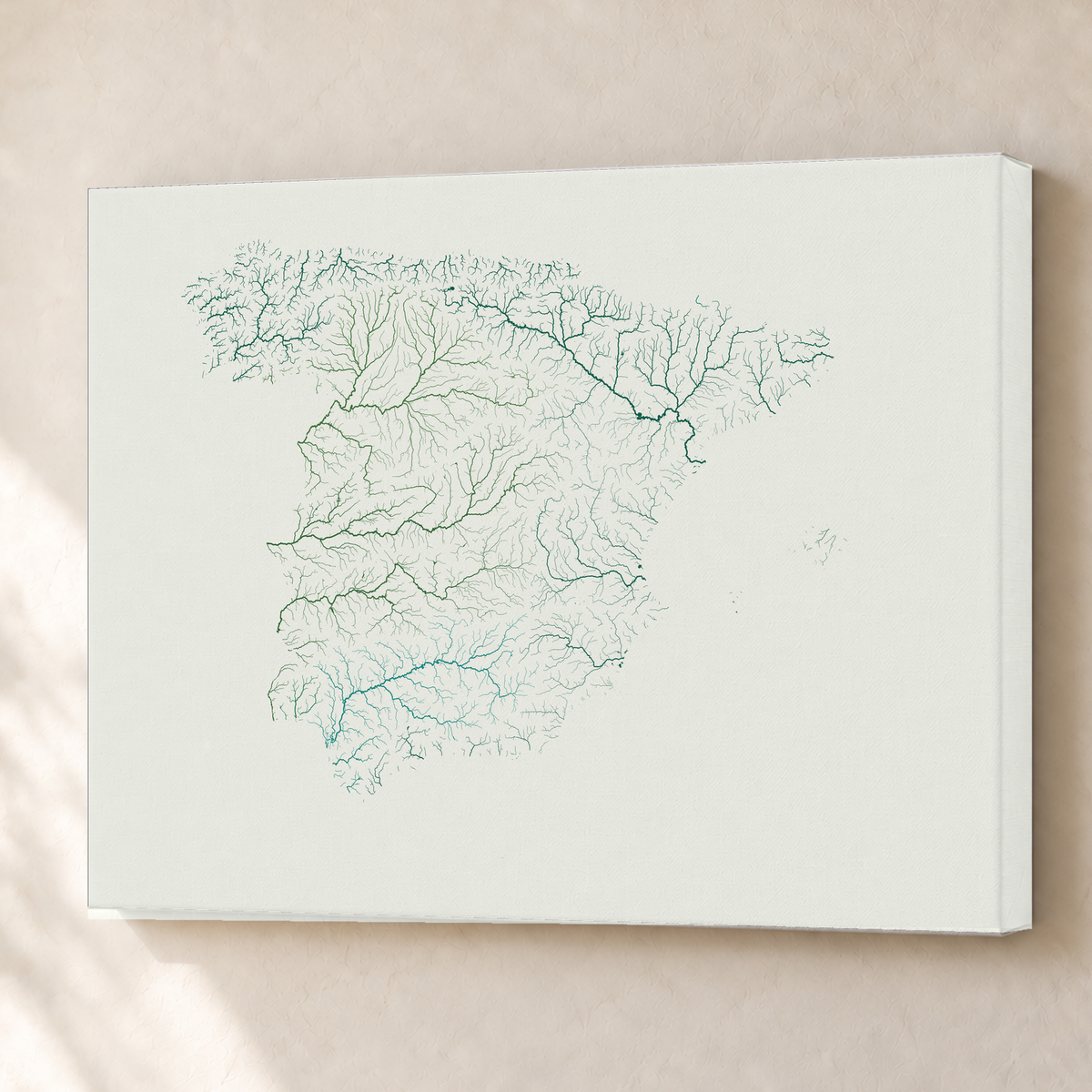 Beautiful Rivers — Espanha — Verde jade e porcelana, Canvas · 60 × 80 cm, Sem margem