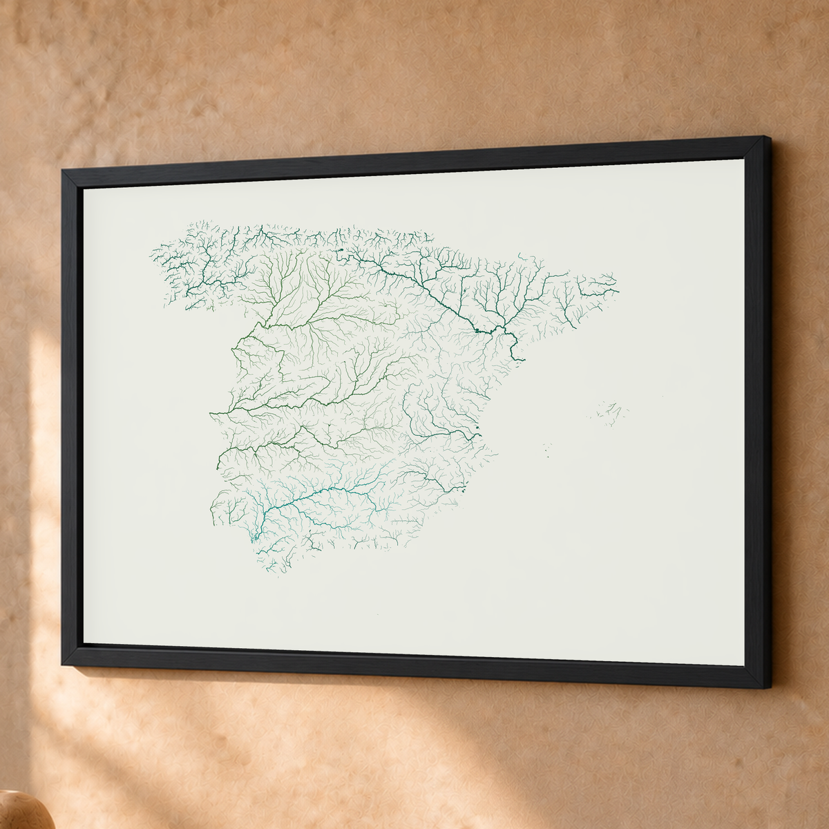 Beautiful Rivers — Espanha — Verde jade e porcelana, Fine art emoldurado · 45 × 60 cm, Preto · Sem margem