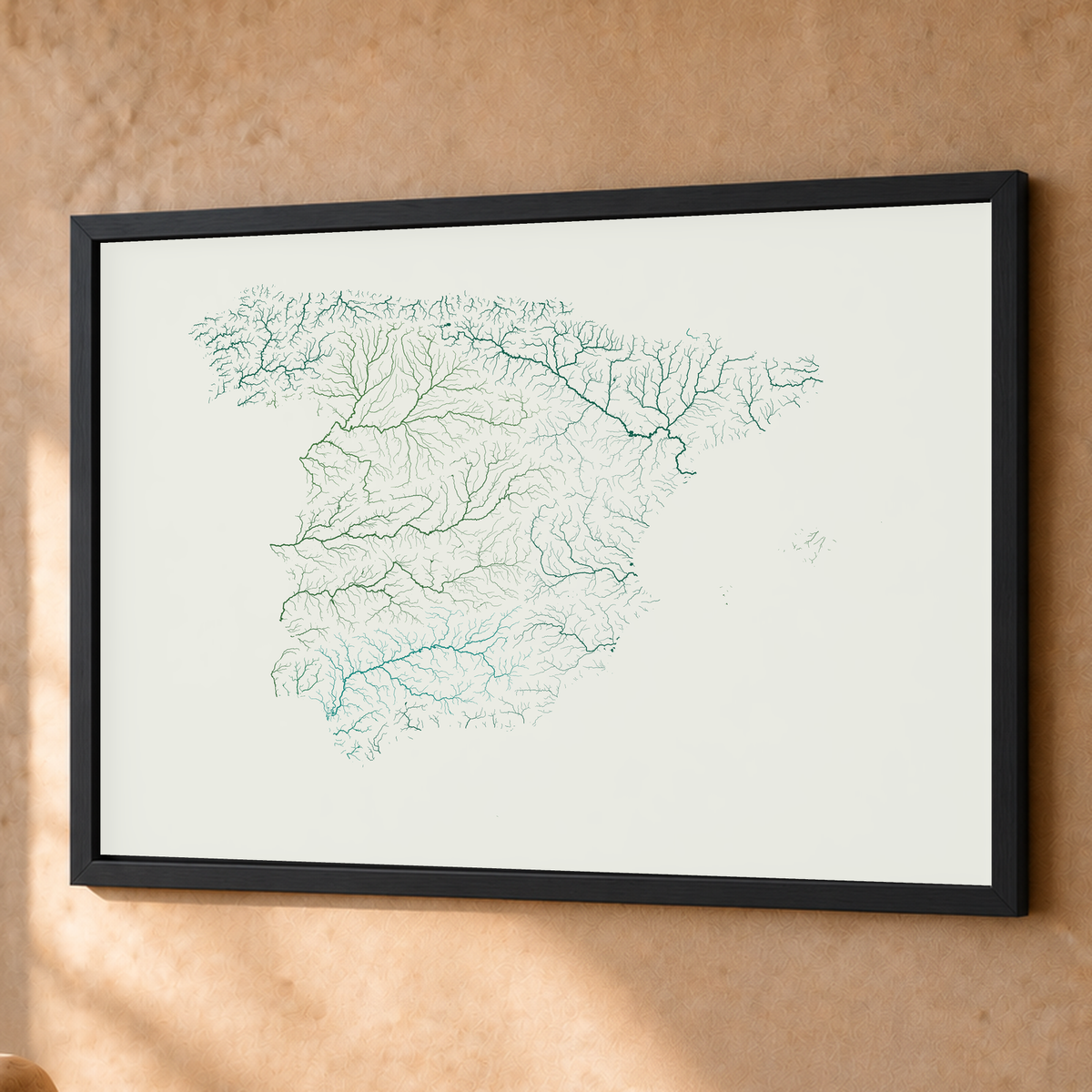 Beautiful Rivers — Espanha — Verde jade e porcelana, Fine art emoldurado · 60 × 80 cm, Preto · Sem margem