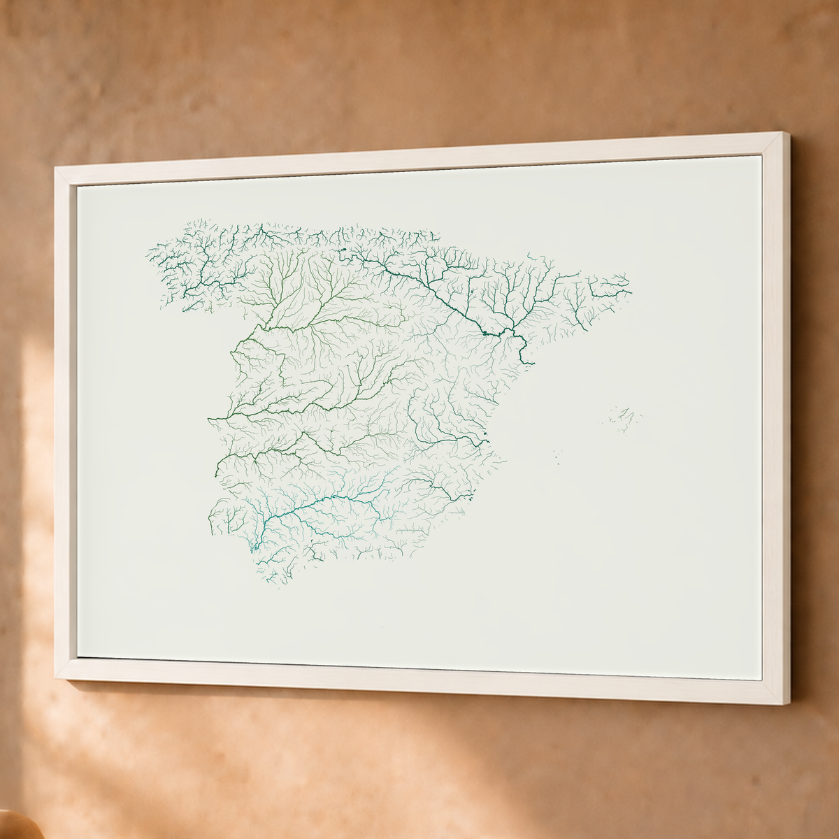 Beautiful Rivers — Espanha — Verde jade e porcelana, Fine art emoldurado · 60 × 80 cm, Branco · Sem margem