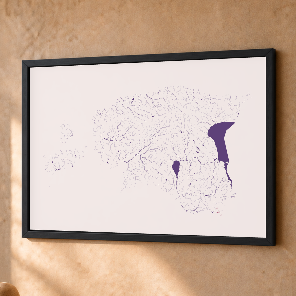 Beautiful Rivers — Estónia — Ameixa e rosé, Fine art emoldurado · 45 × 60 cm, Preto · Sem margem