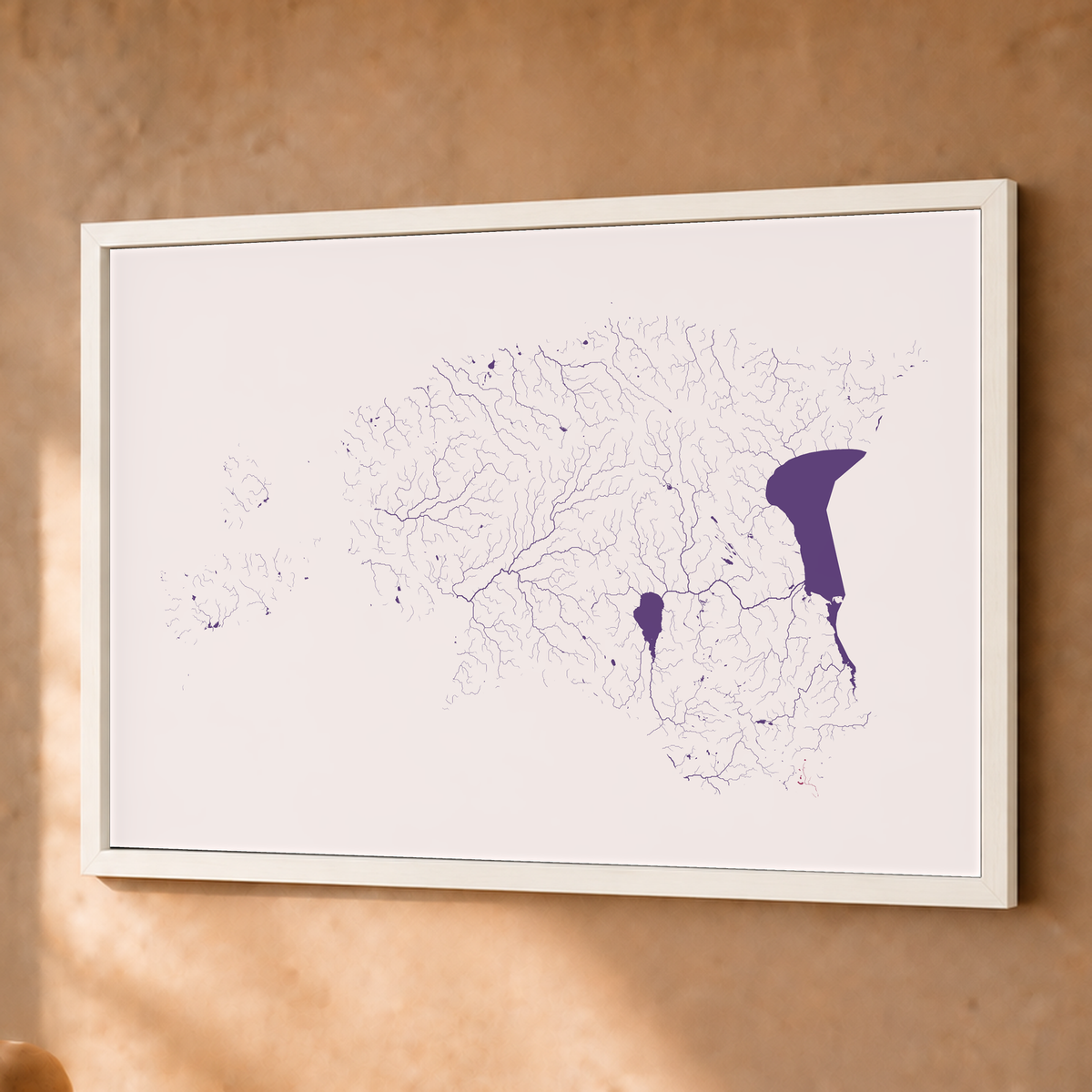 Beautiful Rivers — Estónia — Ameixa e rosé, Fine art emoldurado · 45 × 60 cm, Branco · Sem margem