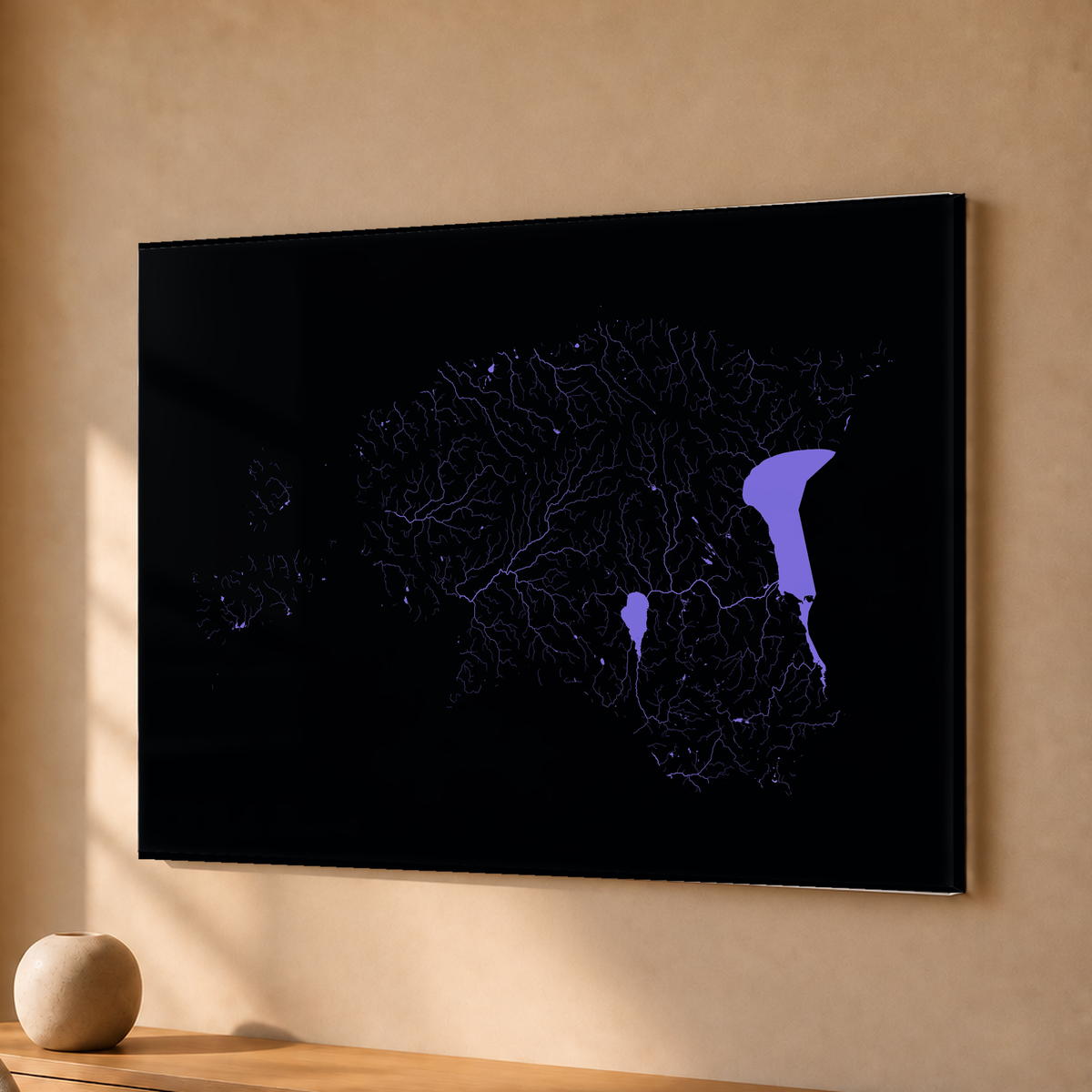 Beautiful Rivers — Estónia — Neon hidrográfico, Acrílico · 30 × 40 cm, Sem margem