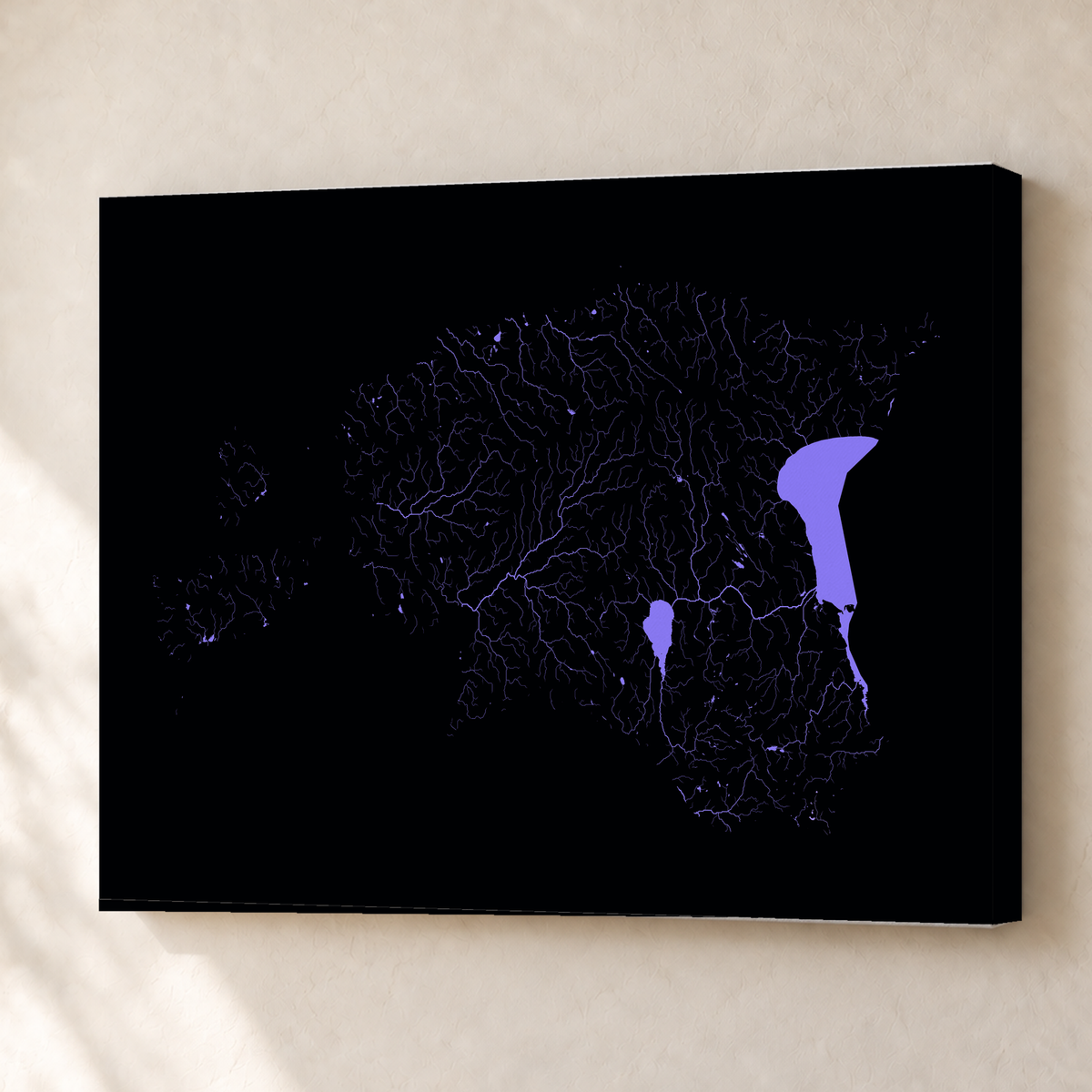 Beautiful Rivers — Estónia — Neon hidrográfico, Canvas · 45 × 60 cm, Sem margem