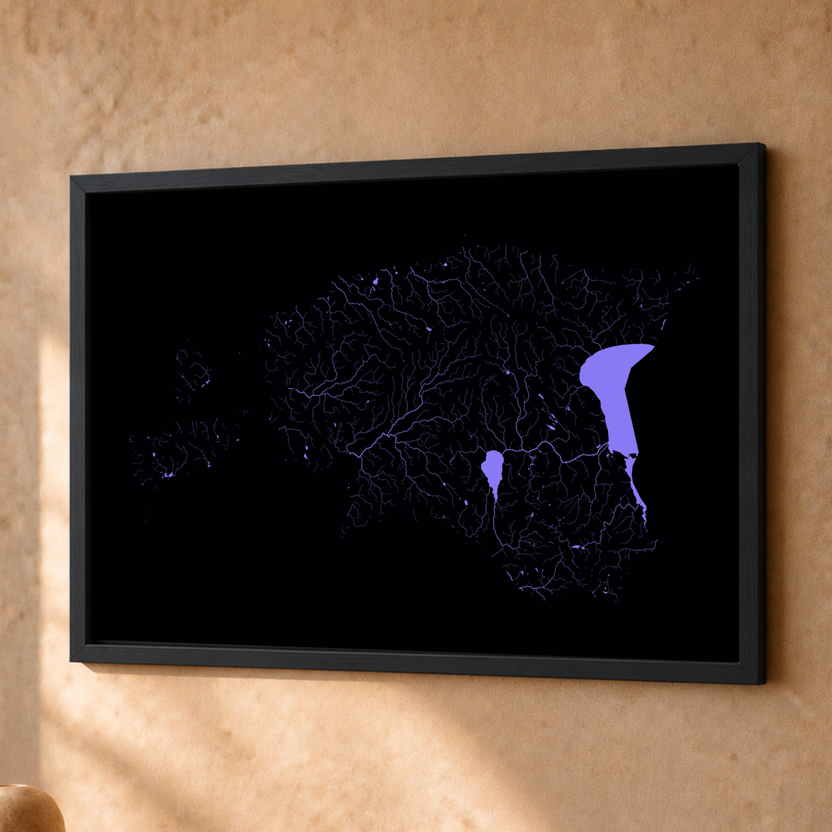 Beautiful Rivers — Estónia — Neon hidrográfico, Fine art emoldurado · 30 × 40 cm, Preto · Sem margem