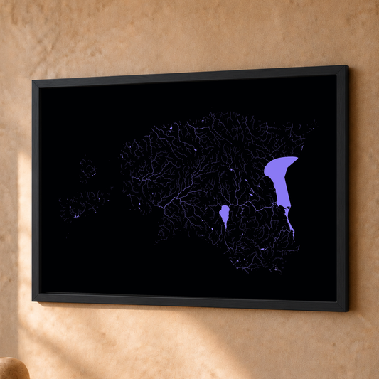 Beautiful Rivers — Estónia — Neon hidrográfico, Fine art emoldurado · 30 × 40 cm, Preto · Sem margem