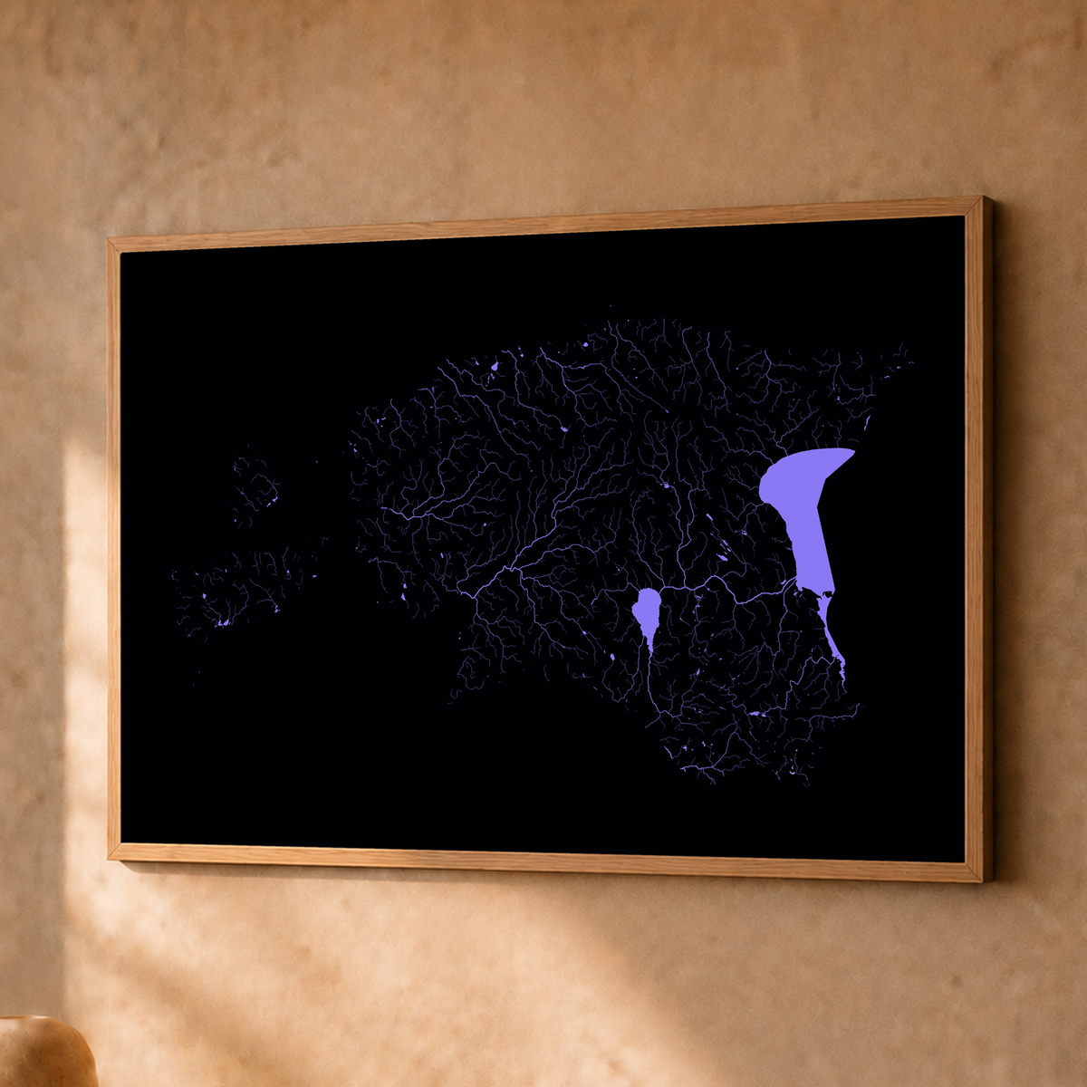 Beautiful Rivers — Estónia — Neon hidrográfico, Fine art emoldurado · 30 × 40 cm, Natural · Sem margem