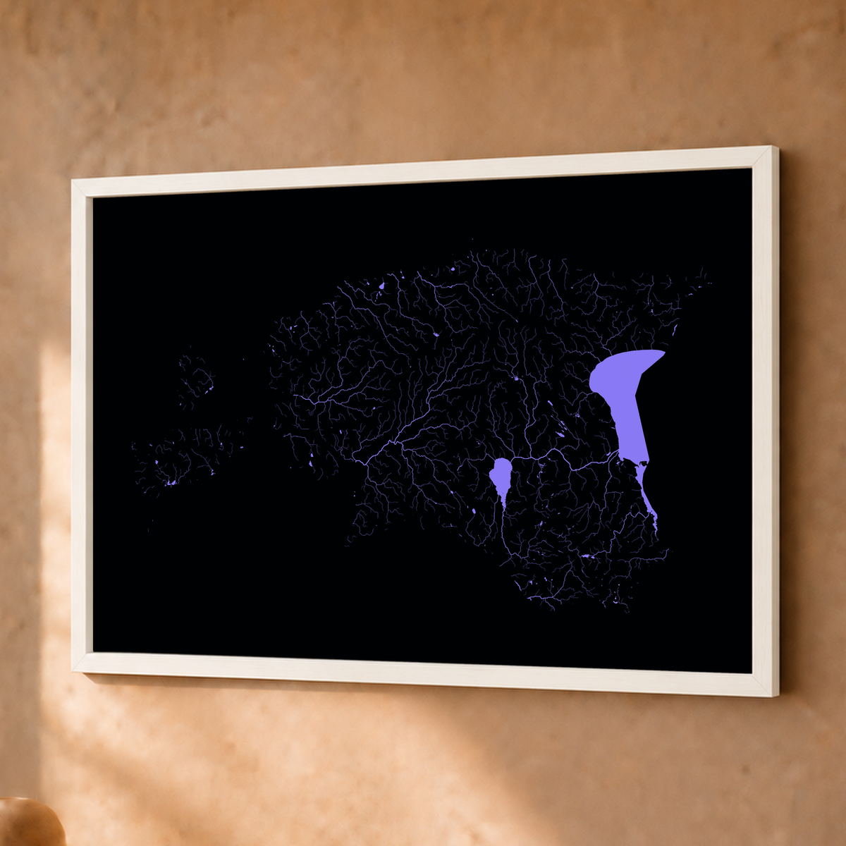 Beautiful Rivers — Estónia — Neon hidrográfico, Fine art emoldurado · 30 × 40 cm, Branco · Sem margem