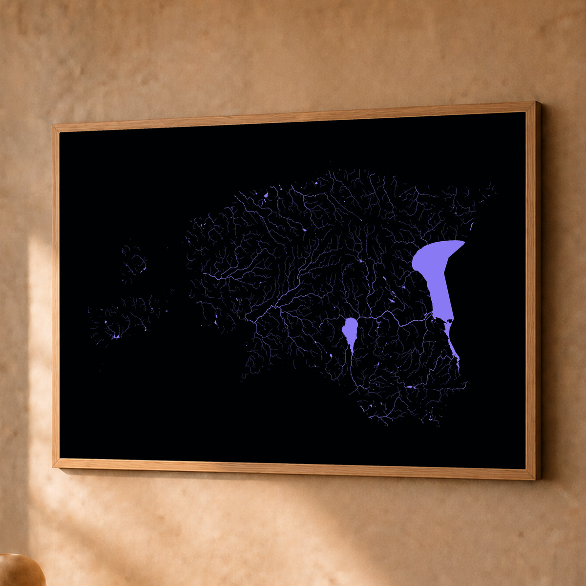 Beautiful Rivers — Estónia — Neon hidrográfico, Fine art emoldurado · 45 × 60 cm, Natural · Sem margem