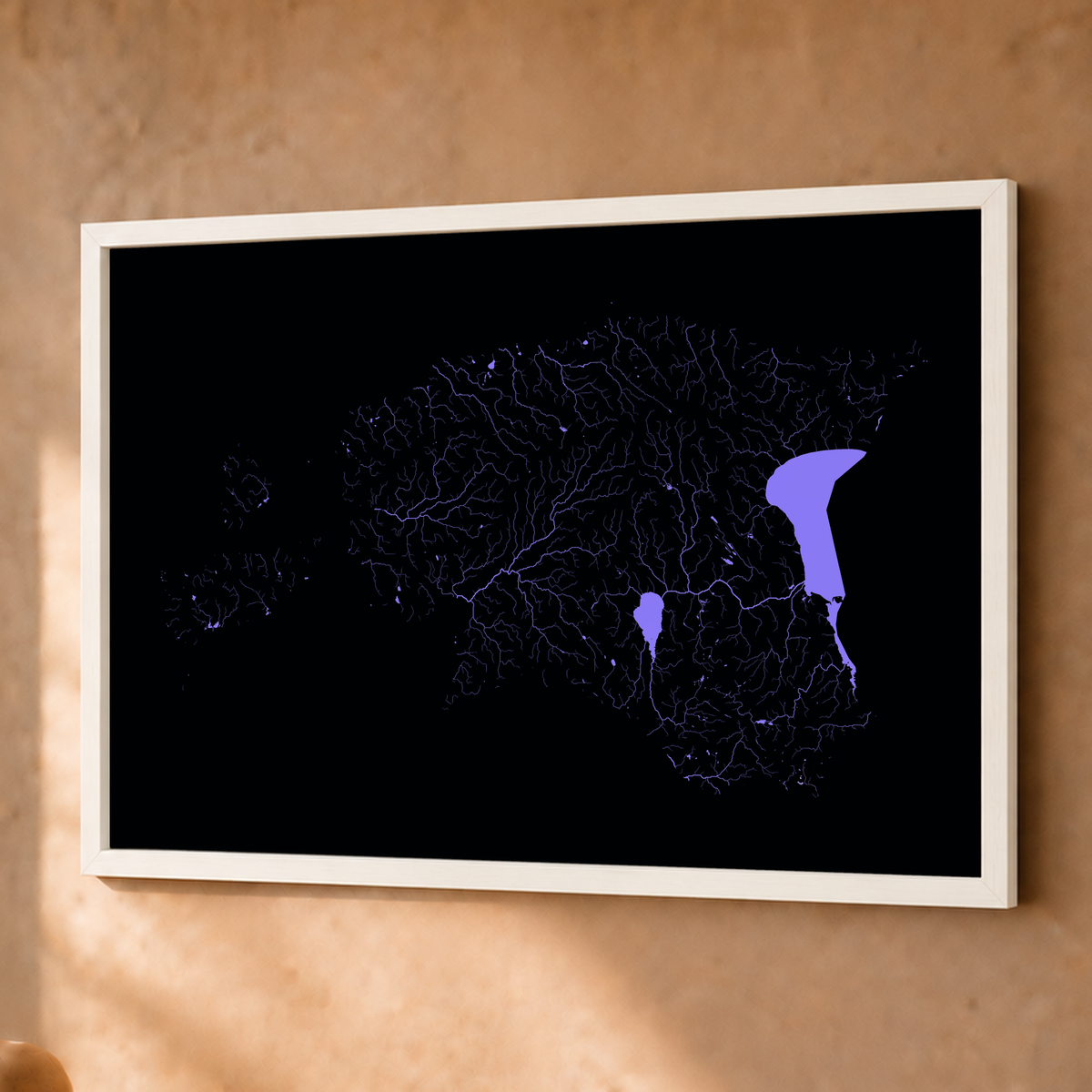Beautiful Rivers — Estónia — Neon hidrográfico, Fine art emoldurado · 45 × 60 cm, Branco · Sem margem