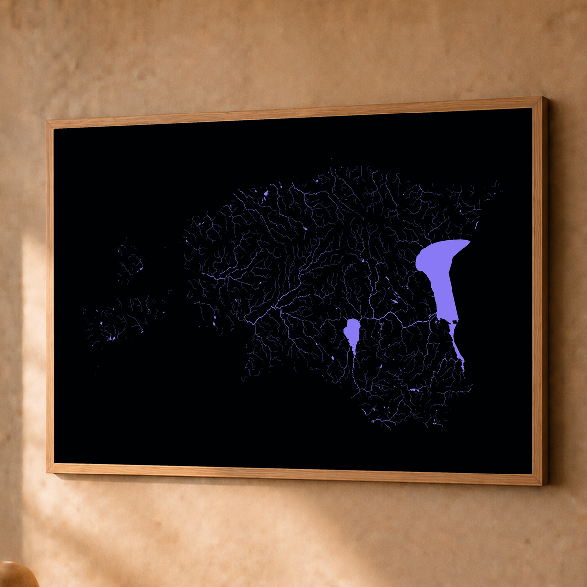 Beautiful Rivers — Estónia — Neon hidrográfico, Fine art emoldurado · 60 × 80 cm, Natural · Sem margem
