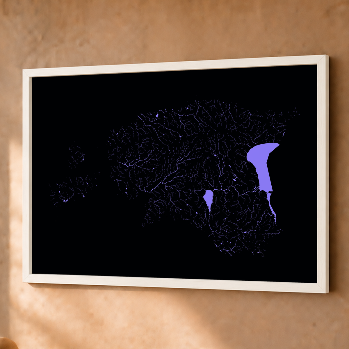 Beautiful Rivers — Estónia — Neon hidrográfico, Fine art emoldurado · 60 × 80 cm, Branco · Sem margem