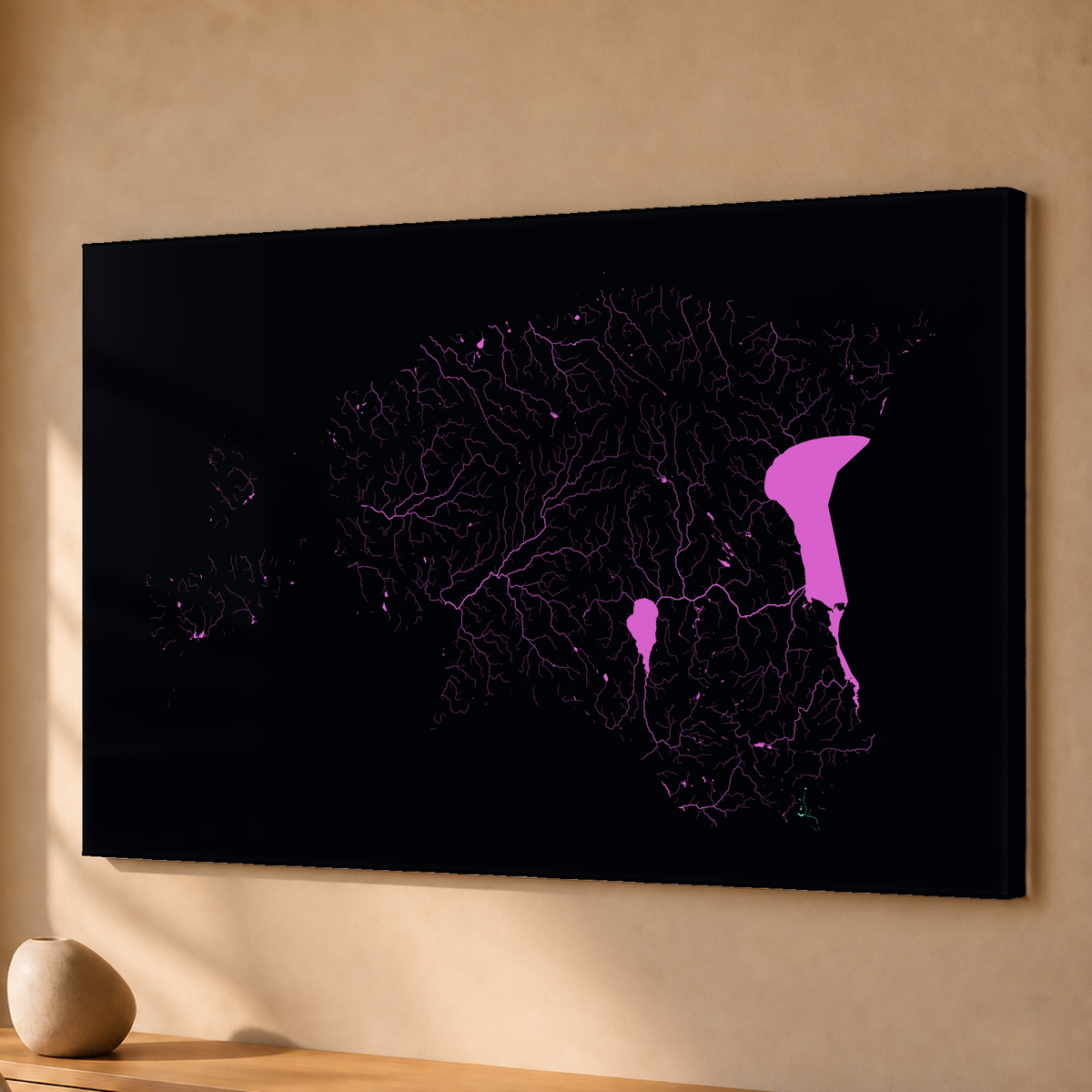 Beautiful Rivers — Estónia — Neon por território, Acrílico · 40 × 60 cm, Sem margem