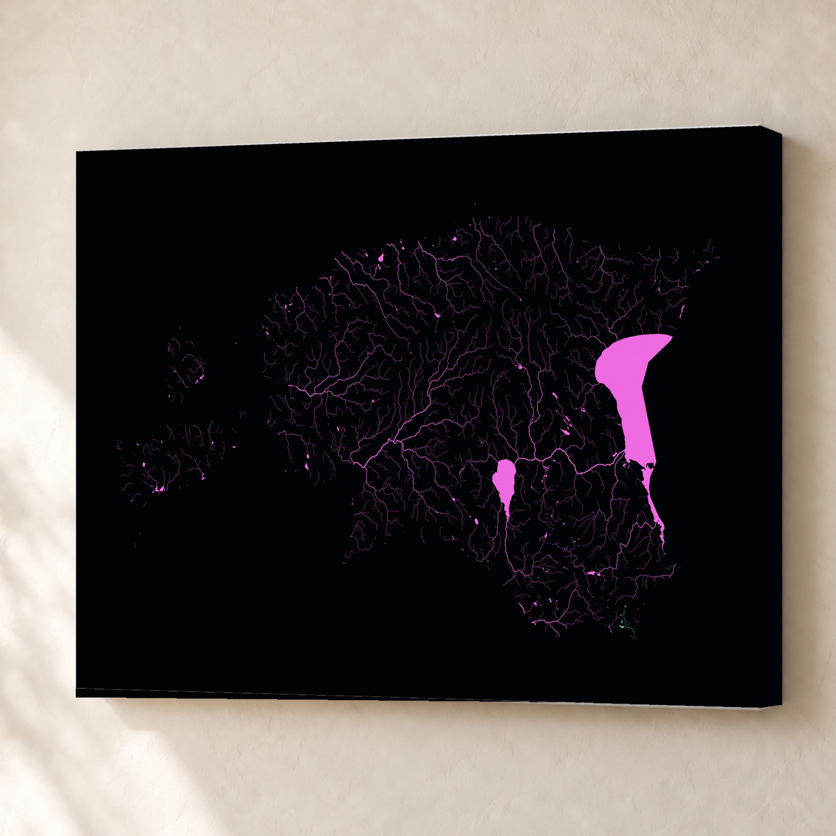 Beautiful Rivers — Estónia — Neon por território, Canvas · 45 × 60 cm, Sem margem