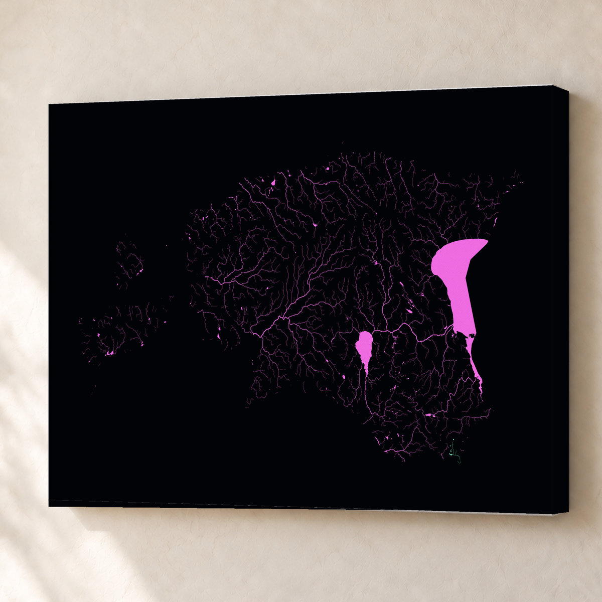 Beautiful Rivers — Estónia — Neon por território, Canvas · 60 × 80 cm, Sem margem