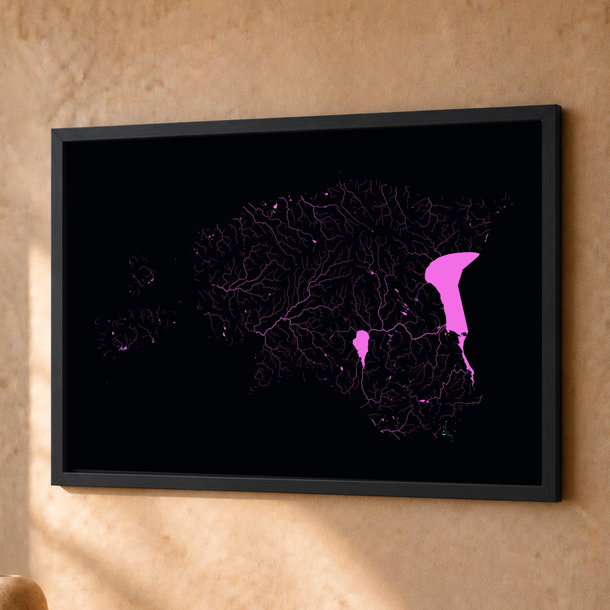 Beautiful Rivers — Estónia — Neon por território, Fine art emoldurado · 30 × 40 cm, Preto · Sem margem