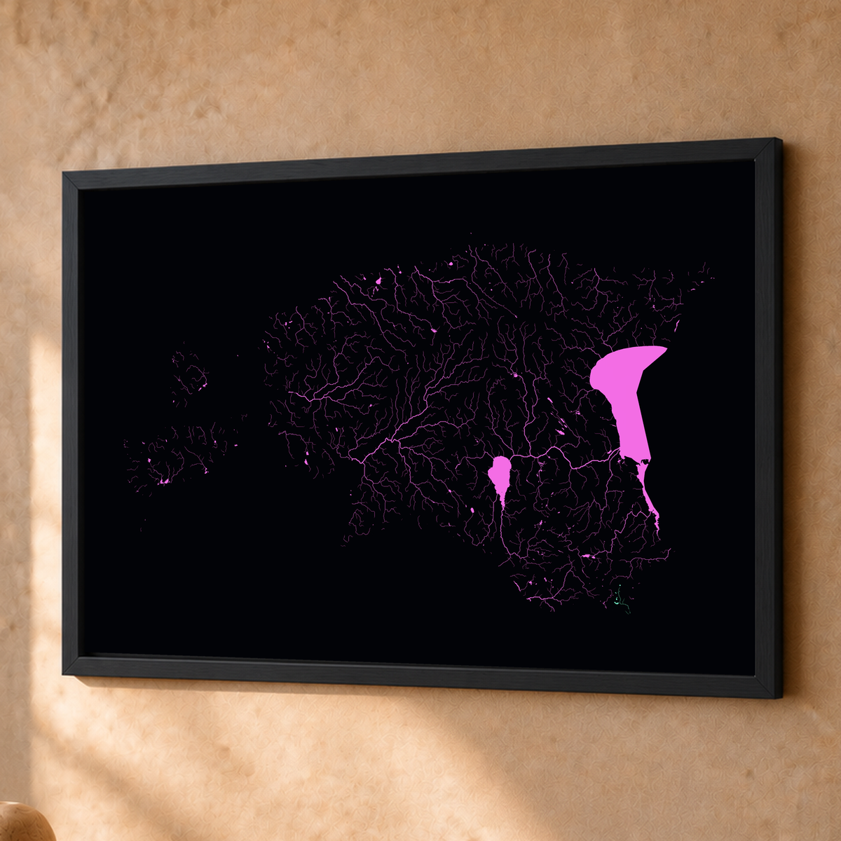 Beautiful Rivers — Estónia — Neon por território, Fine art emoldurado · 45 × 60 cm, Preto · Sem margem