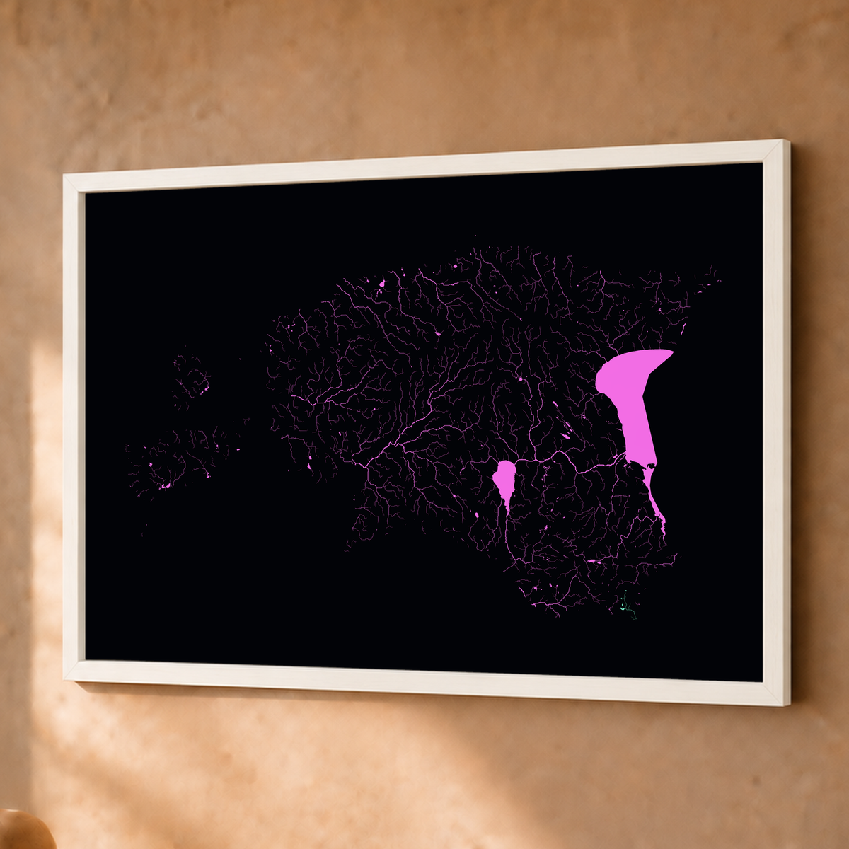 Beautiful Rivers — Estónia — Neon por território, Fine art emoldurado · 45 × 60 cm, Branco · Sem margem