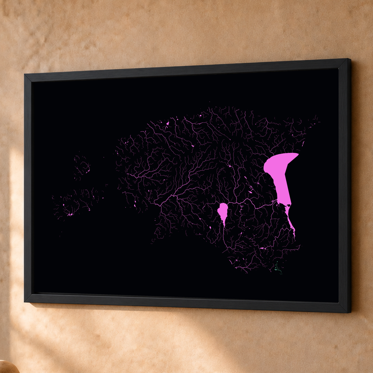 Beautiful Rivers — Estónia — Neon por território, Fine art emoldurado · 60 × 80 cm, Preto · Sem margem
