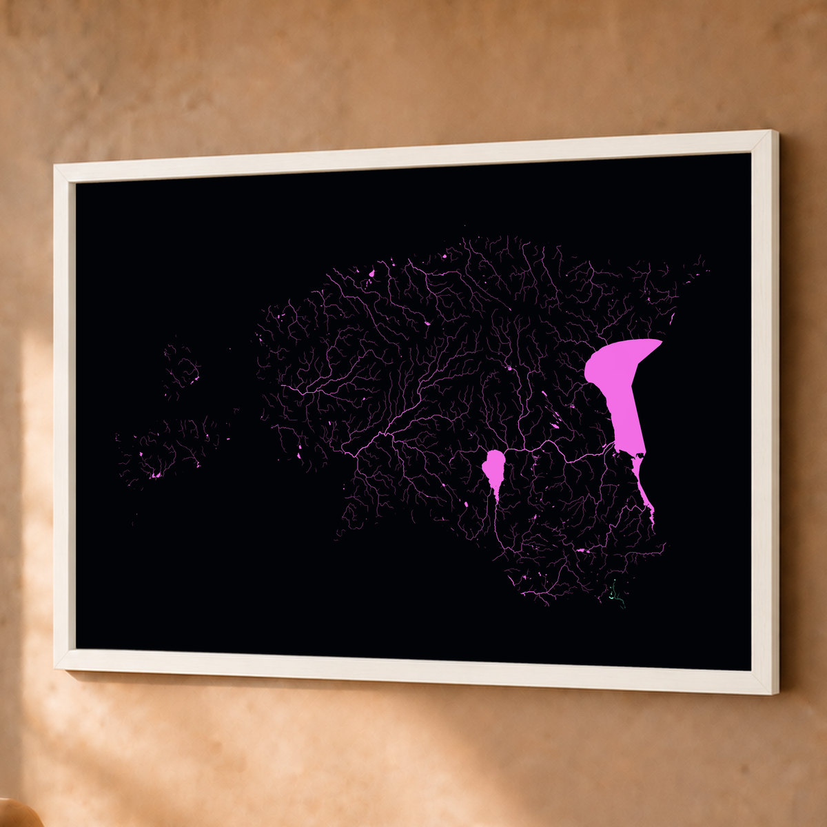 Beautiful Rivers — Estónia — Neon por território, Fine art emoldurado · 60 × 80 cm, Branco · Sem margem