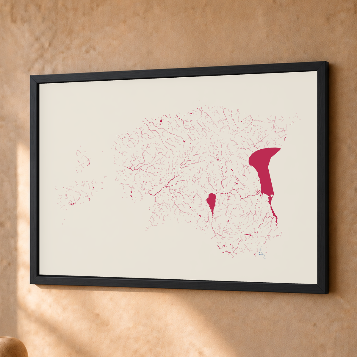 Beautiful Rivers — Estónia — Risografia, Fine art emoldurado · 30 × 40 cm, Preto · Sem margem