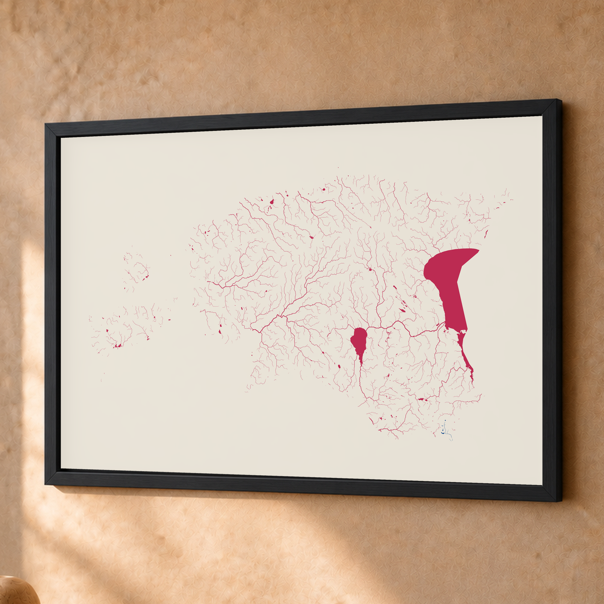 Beautiful Rivers — Estónia — Risografia, Fine art emoldurado · 45 × 60 cm, Preto · Sem margem