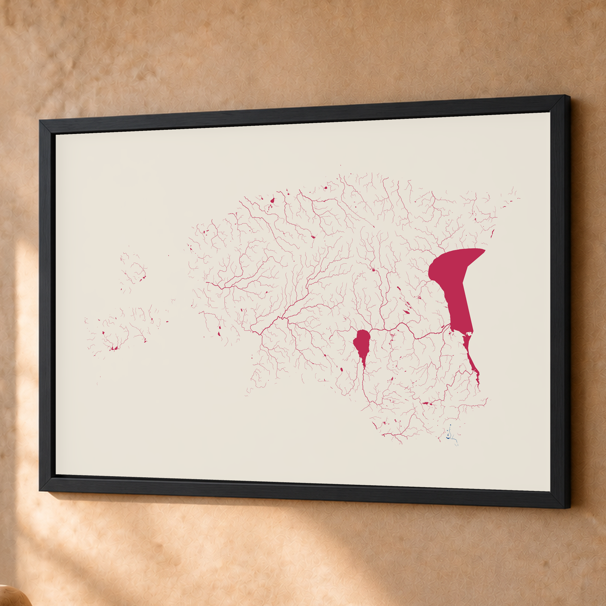 Beautiful Rivers — Estónia — Risografia, Fine art emoldurado · 60 × 80 cm, Preto · Sem margem