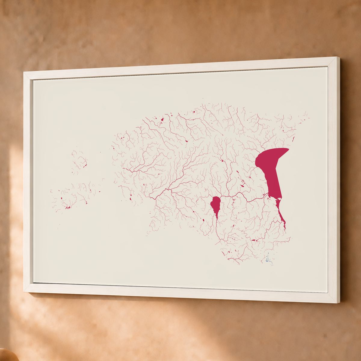 Beautiful Rivers — Estónia — Risografia, Fine art emoldurado · 60 × 80 cm, Branco · Sem margem