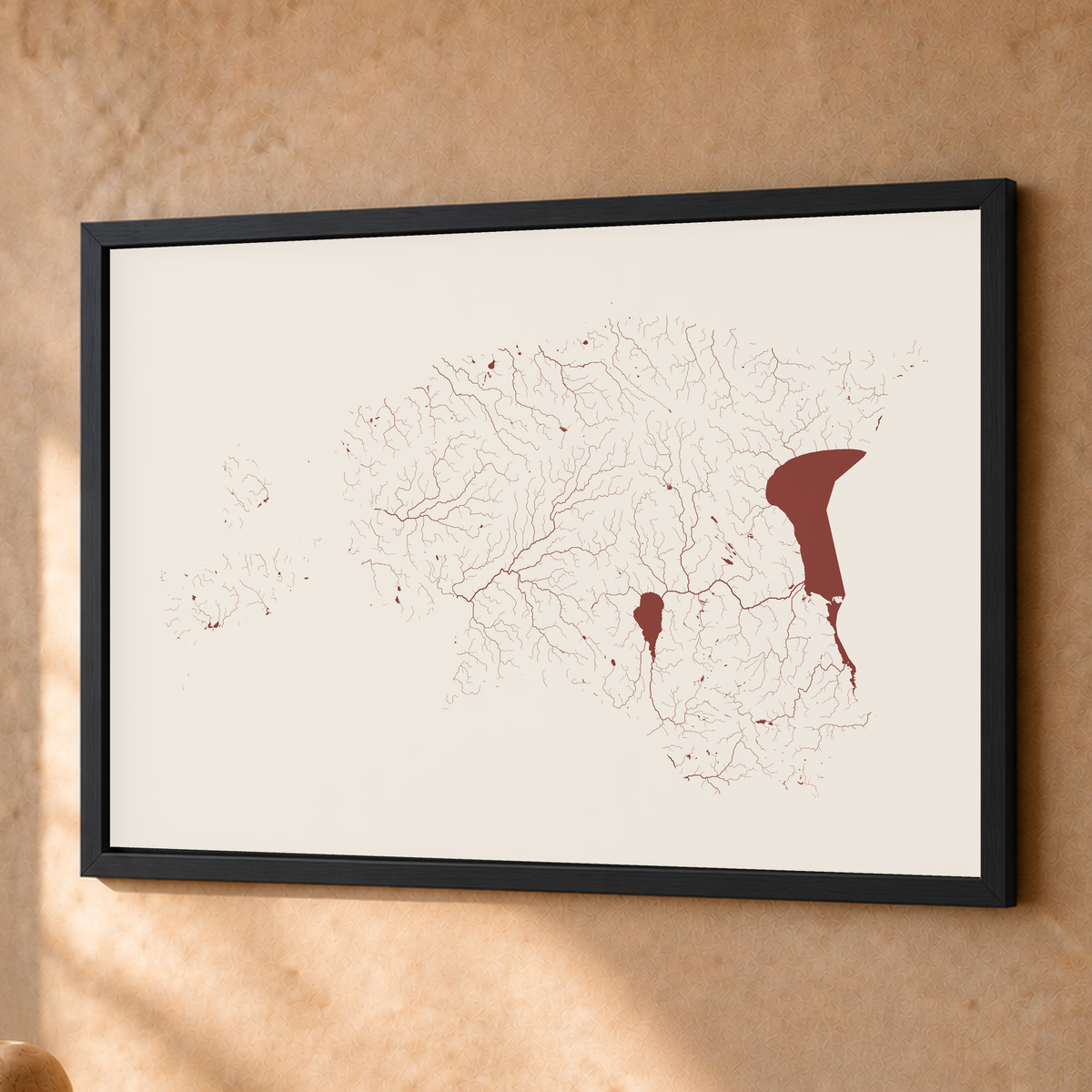 Beautiful Rivers — Estónia — Terracota e areia, Fine art emoldurado · 45 × 60 cm, Preto · Sem margem