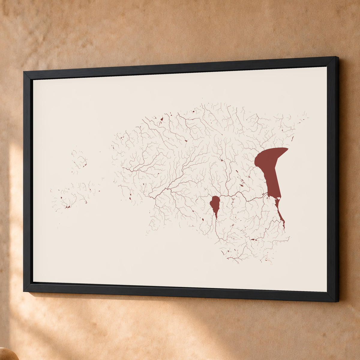 Beautiful Rivers — Estónia — Terracota e areia, Fine art emoldurado · 60 × 80 cm, Preto · Sem margem