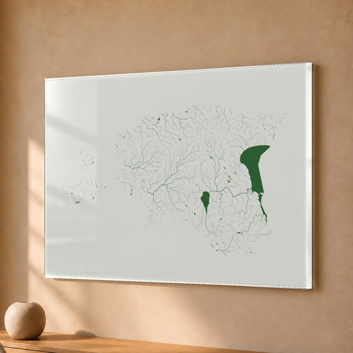 Beautiful Rivers — Estónia — Verde jade e porcelana, Acrílico · 30 × 40 cm, Sem margem