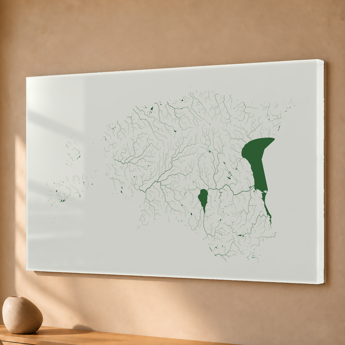 Beautiful Rivers — Estónia — Verde jade e porcelana, Acrílico · 40 × 60 cm, Sem margem