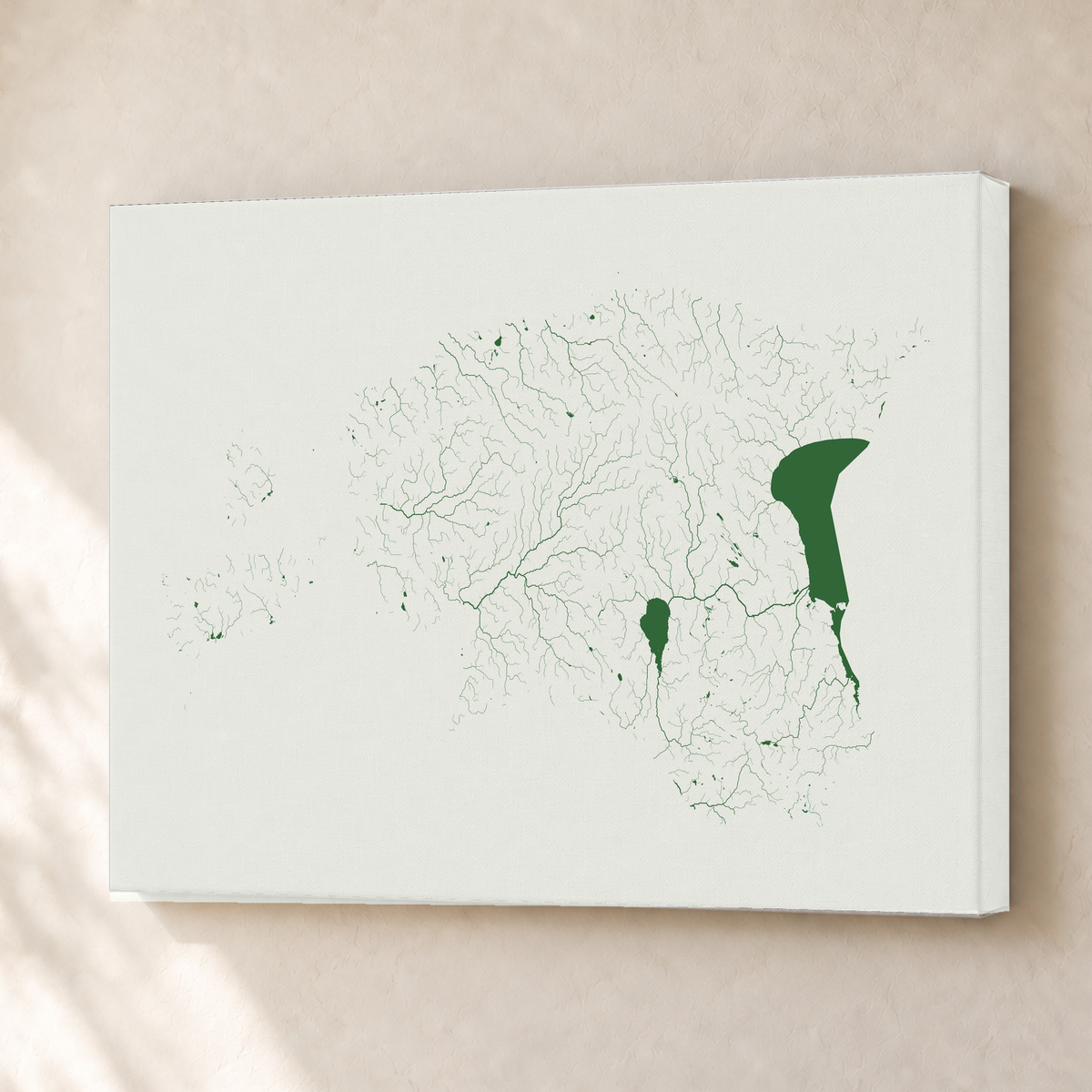 Beautiful Rivers — Estónia — Verde jade e porcelana, Canvas · 30 × 40 cm, Sem margem