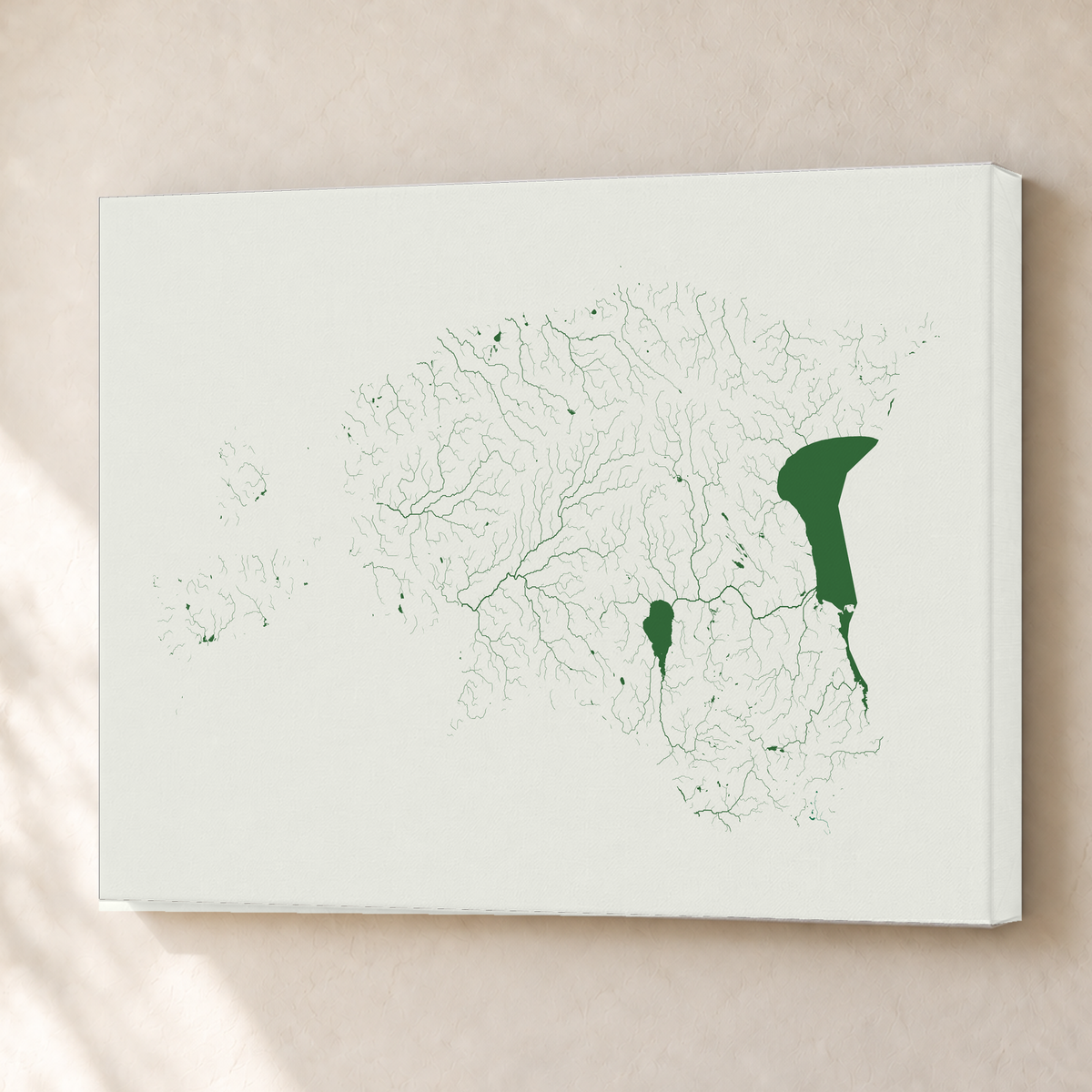Beautiful Rivers — Estónia — Verde jade e porcelana, Canvas · 45 × 60 cm, Sem margem