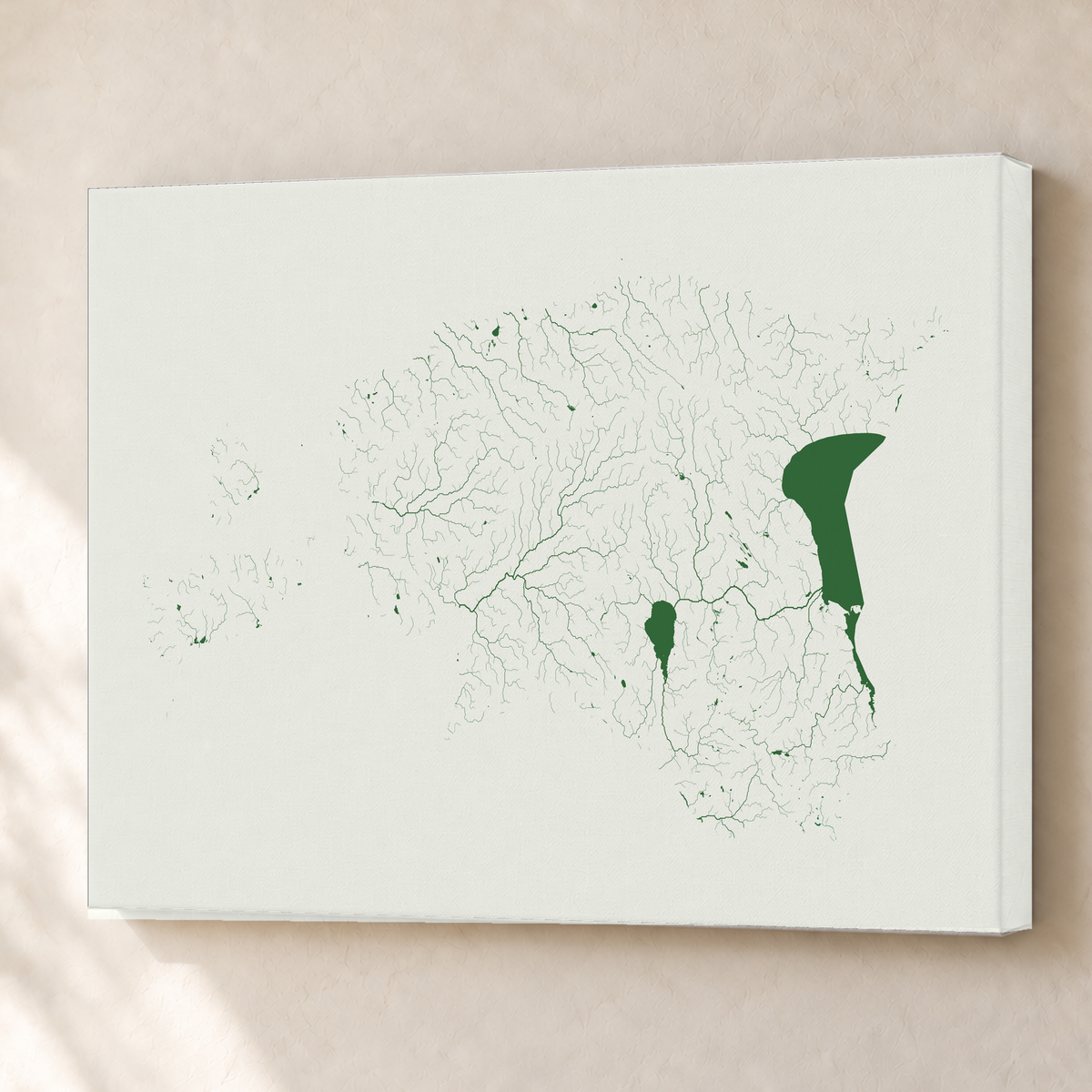 Beautiful Rivers — Estónia — Verde jade e porcelana, Canvas · 60 × 80 cm, Sem margem